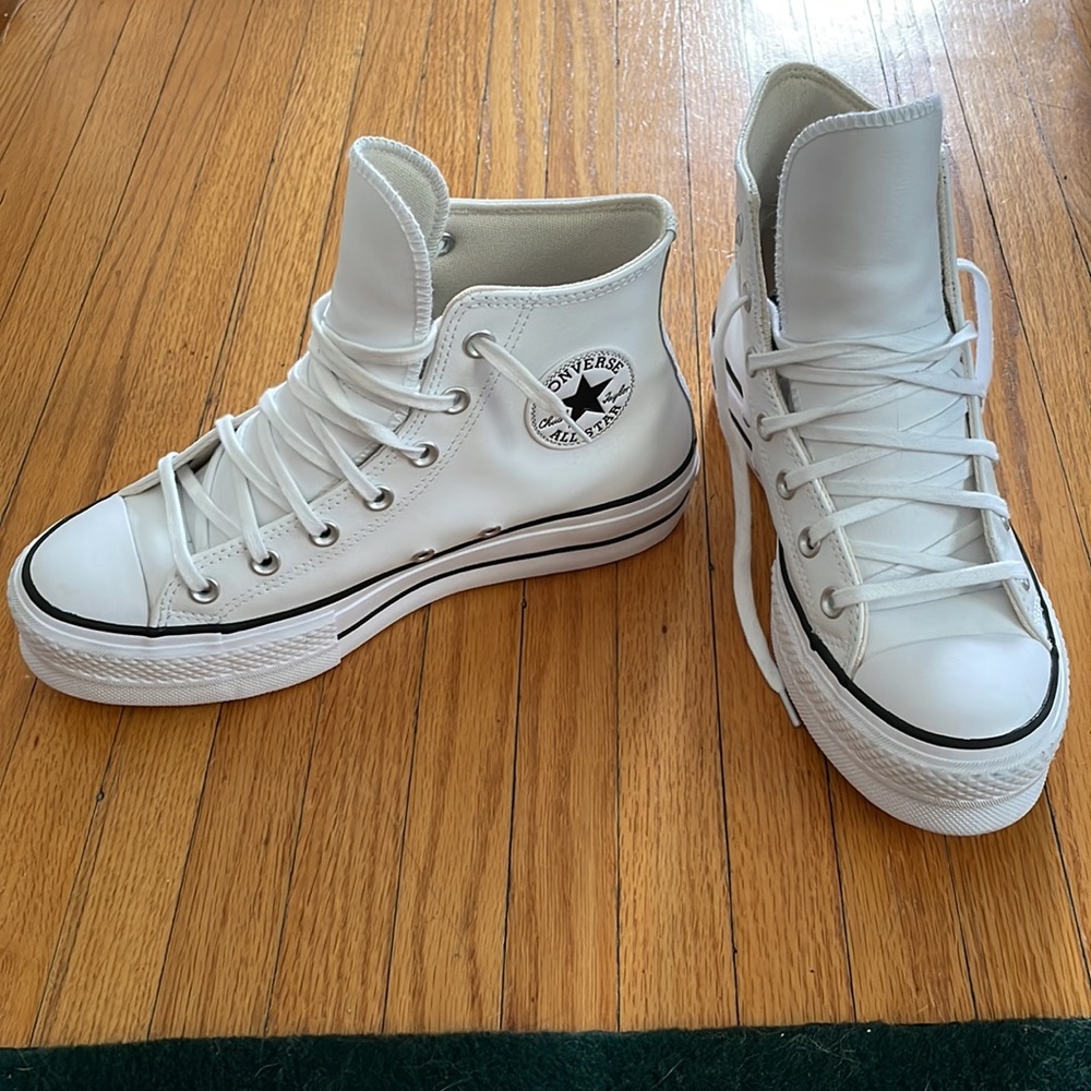 Platform Converse white leather